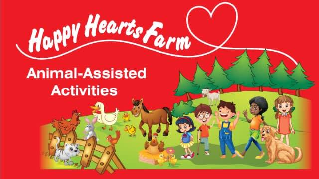 Happy Hearts Farm Logo with animals and children on the background