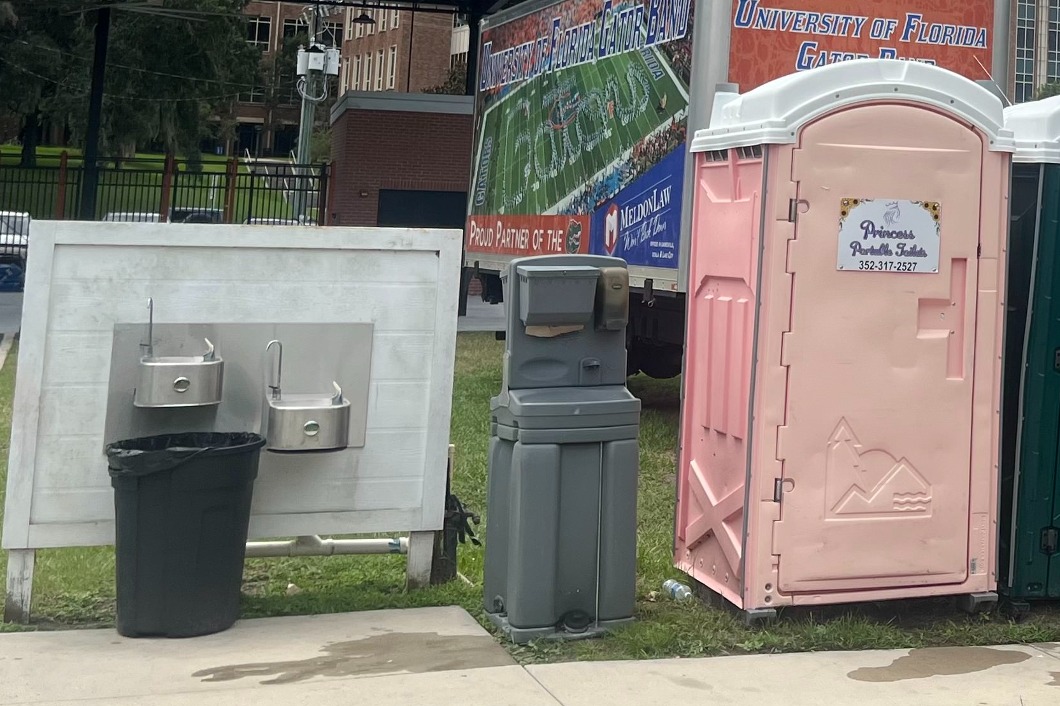 Princess Portable Toilets with a handwashing station on the side