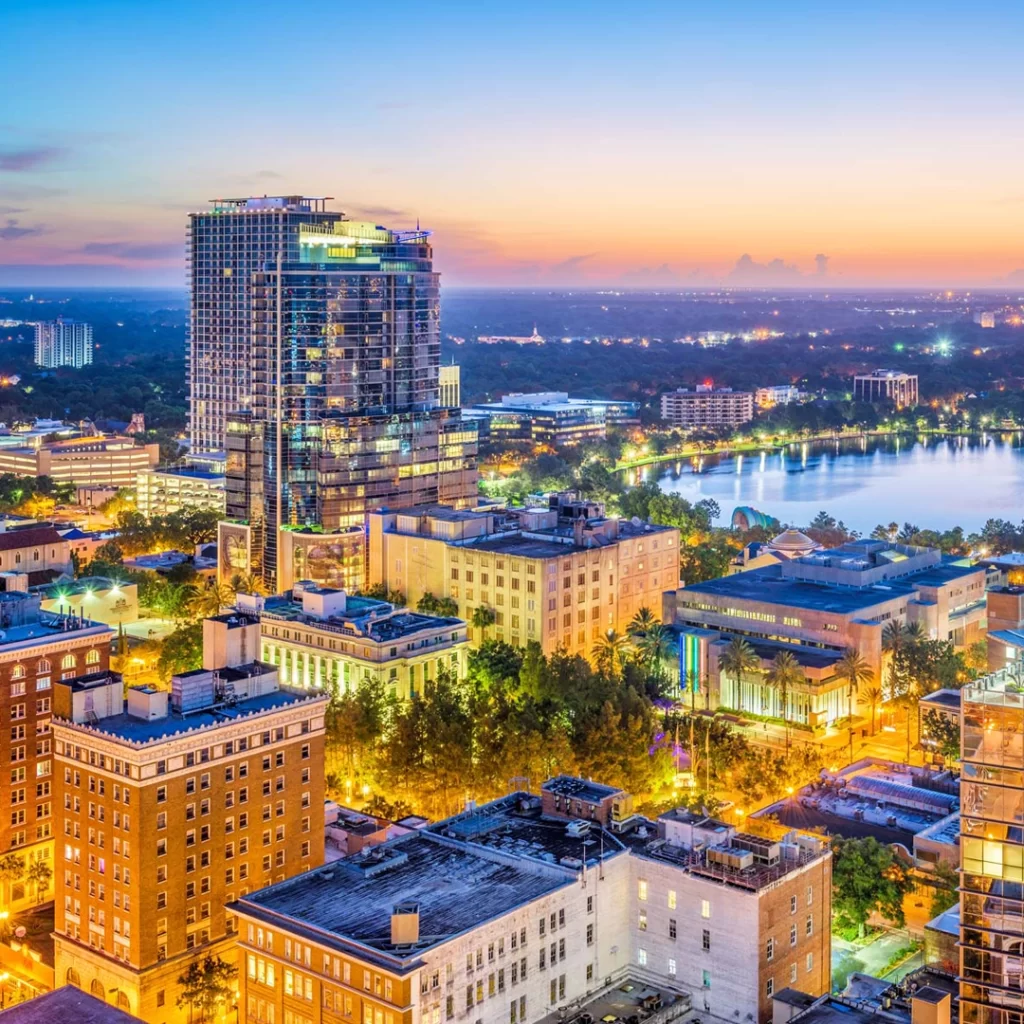 Top-down view of Orlando FL highlighting portable toilet rental coverage