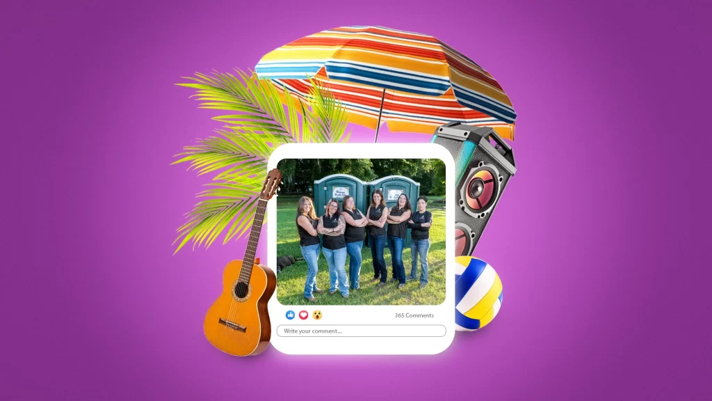 Princess Portable Toilets team social card with festival icons promoting portable sanitation for festivals in Florida