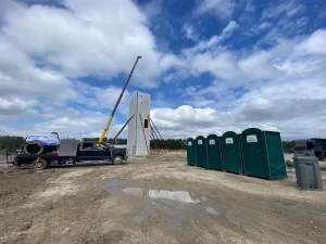 Princess Portable Toilets placed on a job site, serving as reliable construction site portable toilets in Florida