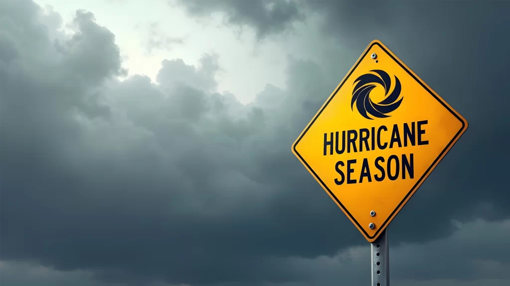 A road sign reading “HURRICANE SEASON” representing preparedness for emergency portable toilet rental Florida