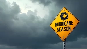 A road sign reading “HURRICANE SEASON” representing preparedness for emergency portable toilet rental Florida