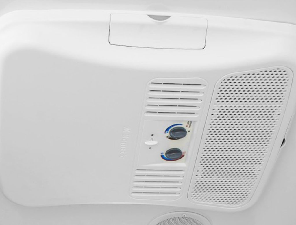 Air conditioning unit inside a Princess Luxury Restroom Trailer for climate control