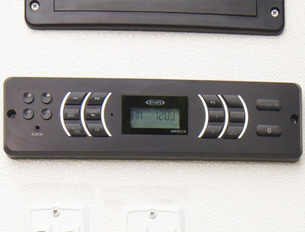 Built-in entertainment system inside a Princess Luxury Restroom Trailer