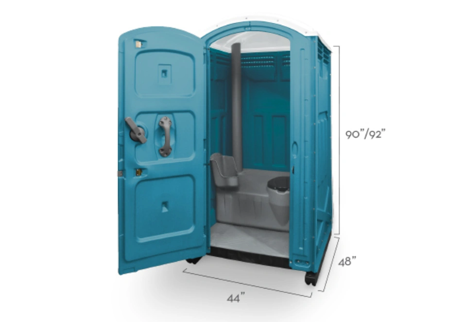 Specification diagram of a Princess Portable Toilet showing dimensions and key features