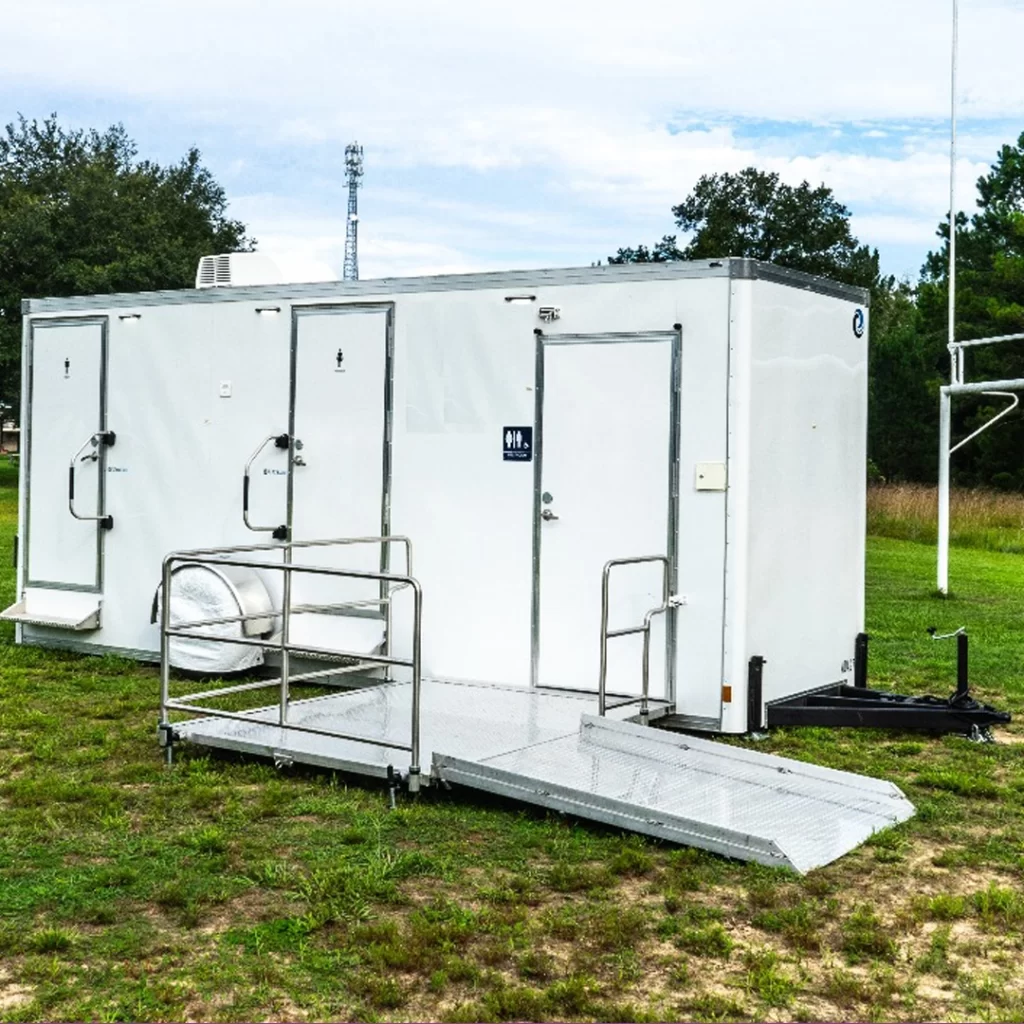 Princess Portable Toilets luxury restroom trailer rental for an outdoor wedding in Newberry, FL